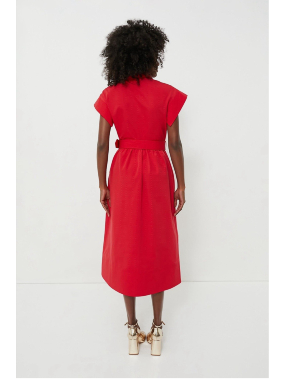 New Tuckernuck Red Chloe Midi Dress S No Belt Collared Moir Classic Elegant - Picture 3 of 13